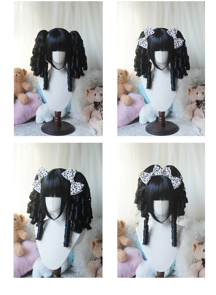 Solid Lolita Bob Wig With Detachable Curl Ponytail - image 4