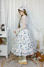 Meow Wreath - Classic Lolita Button Closure JSK Dress, Cat and Wreath Print - image 16