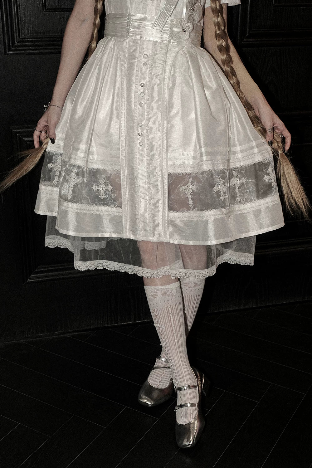 Ghost Orchid - Gothic Lolita OP Dress, Embroidered Cross - image 31