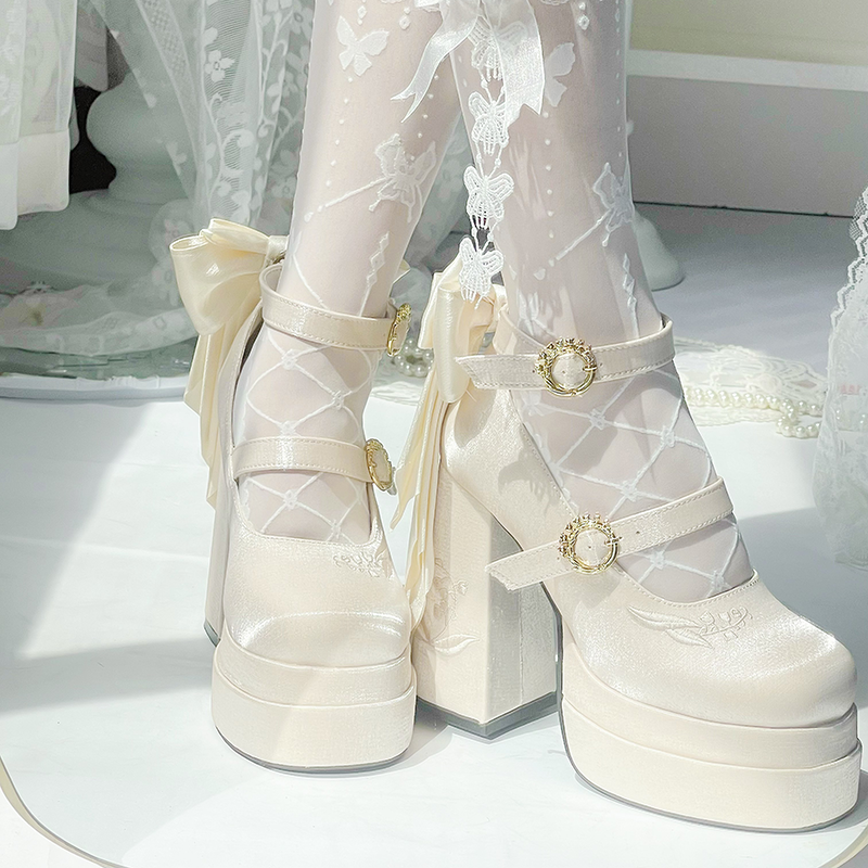 Floating Dream Lily - Elegant Lolita High Heel Shoes, Detachable Bow - image 40