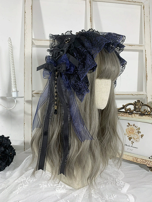 Gothic Lolita Headband Black Bow Lace Hair Accessory - image 7