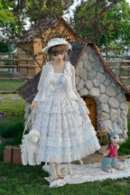 Bloom Lamb - Classic Lolita Embroidered JSK Dress, Tiered Hem - image 16