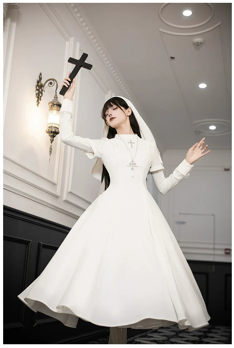 Nihil - Gothic Nun Lolita OP Dress, Irregular Hem Cape and Accessories - image 35