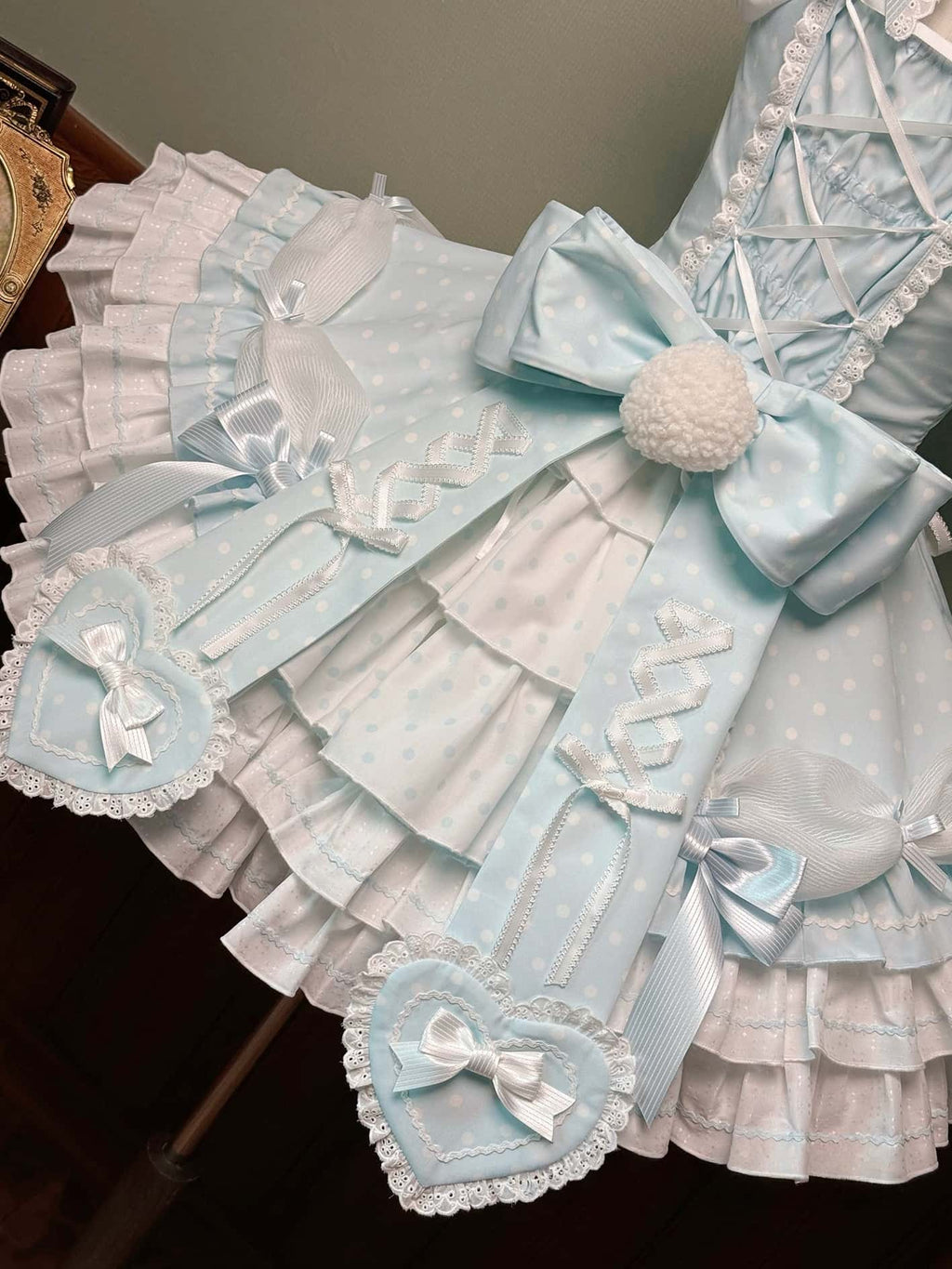 Vintage Polka Dot Lolita Halter Blue OP Dress and Accessories - image 7