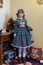 Christmas Vintage Lolita Skirts Doll Collar Blouse Plaid Skirt Set - image 22