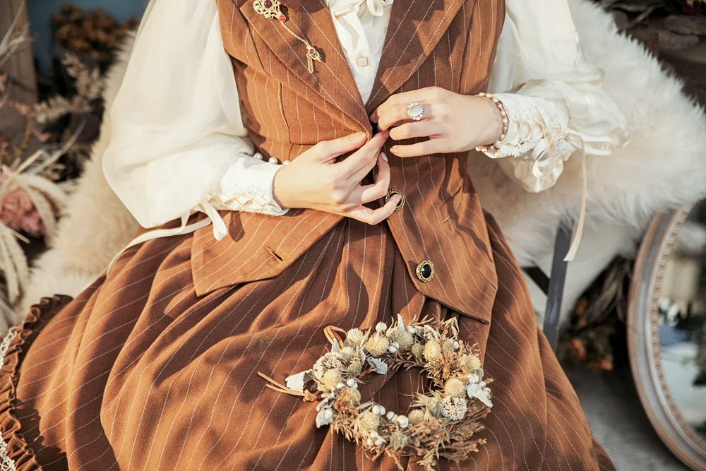Rose Doll - Elegant Lolita Striped Fishbone Skirt - image 50