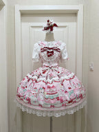 Cherry Bake Song - Kawaii Lolita JSK Dress With Dessert Print & Cherry Bow - image 6