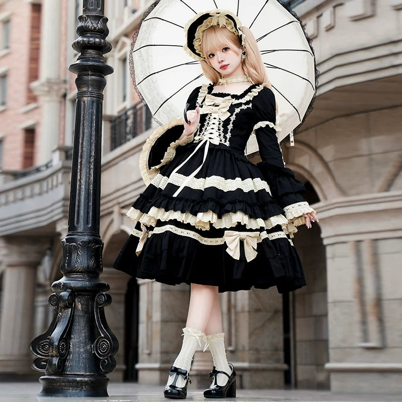 Classic Black Lolita OP Dress, Petticoat and Accessories - image 9
