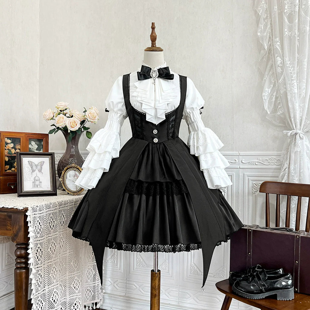 Dawn Witch - Black Gothic Lolita JSK Dress + White Blouse - image 5