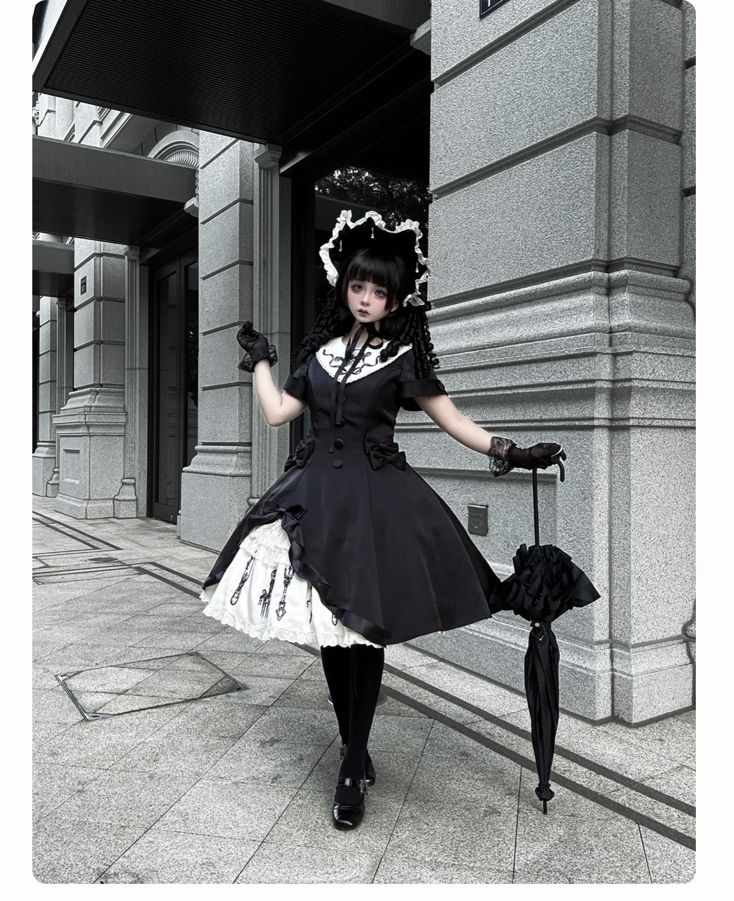 Silent Dinner - Gothic Cutlery Embroidery Lolita OP — source image 11