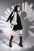 Rabbit Feather - Black Ouji Lolita Vest Shorts Suit Prince Cloak Set - image 6