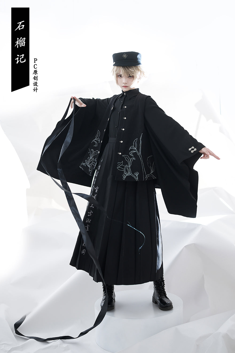 Pomegranate Note - Black Pleated Ouji Skirt - image 12