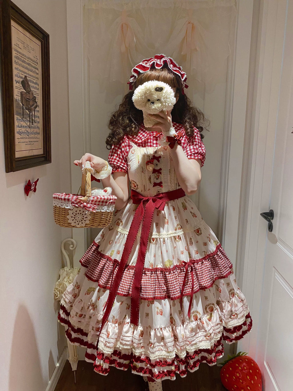 Skyfaring Strawberry - Printed Classic Lolita JSK Dress, Tired Hem - image 6