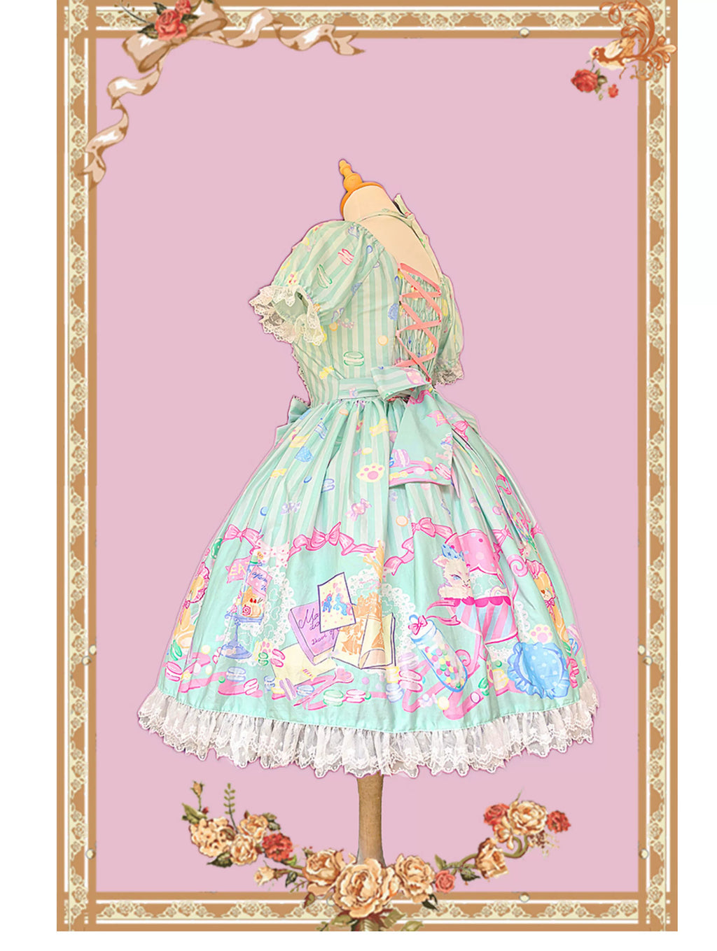 Macaron Dolly House - Sweet Lolita OP Printed Dress, Side Zipper and Accessories - image 9