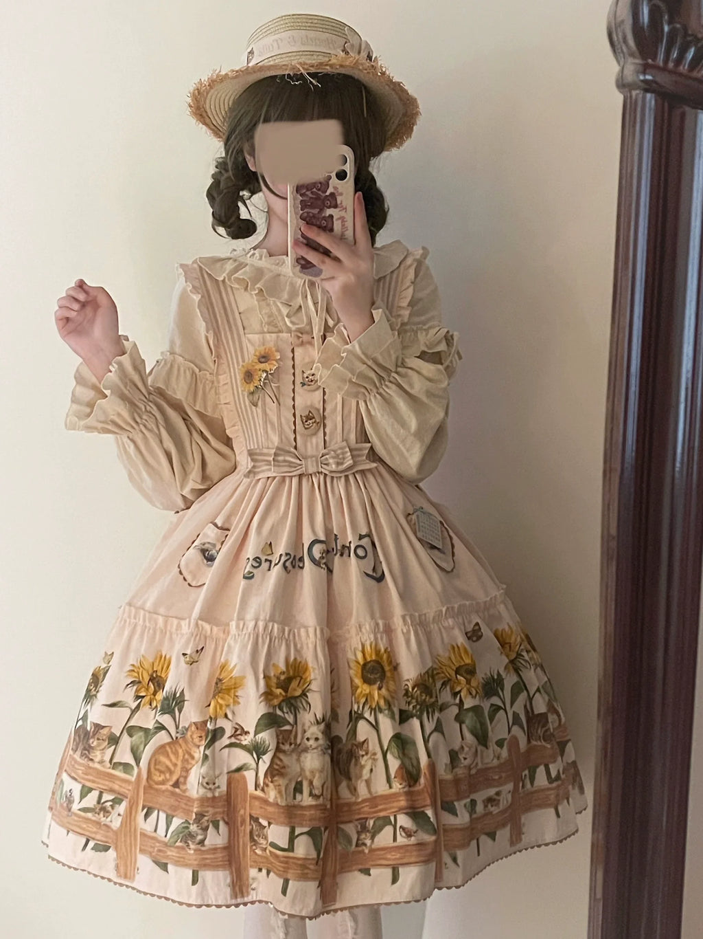 Cat and Sunflower - Sweet Lolita JSK, Cat and Sunflower Print - image 27