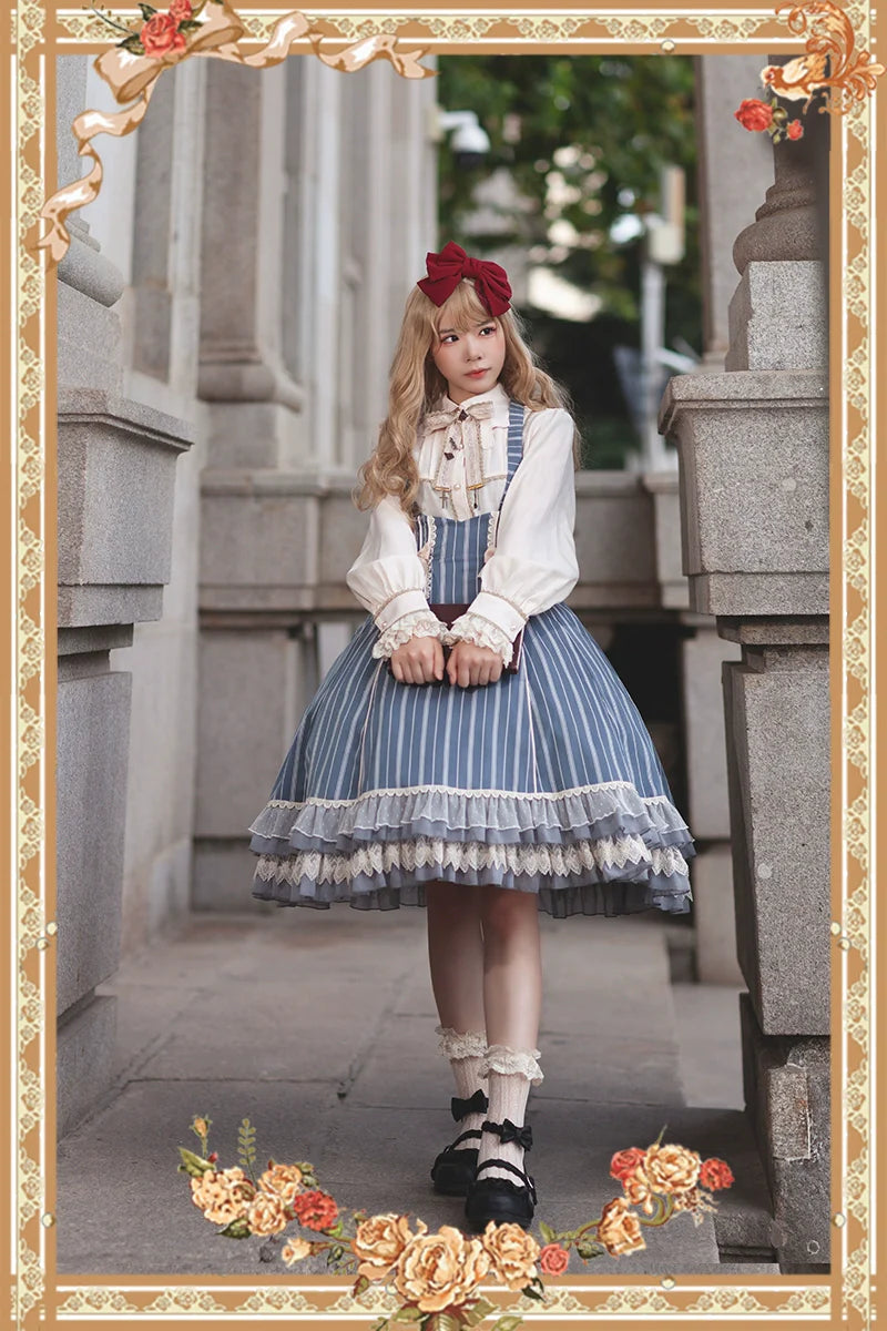 Elegant Lolita Stripe High-waist Jumper Dress Set and Cape - image 25
