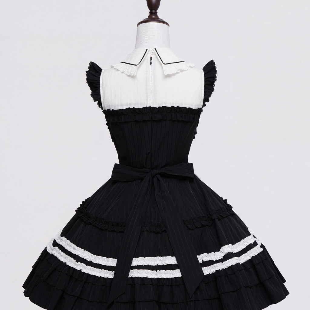 Lily Doll - Gothic Lolita Black White Contrast JSK Dress with Ruffles and Accessories - image 4