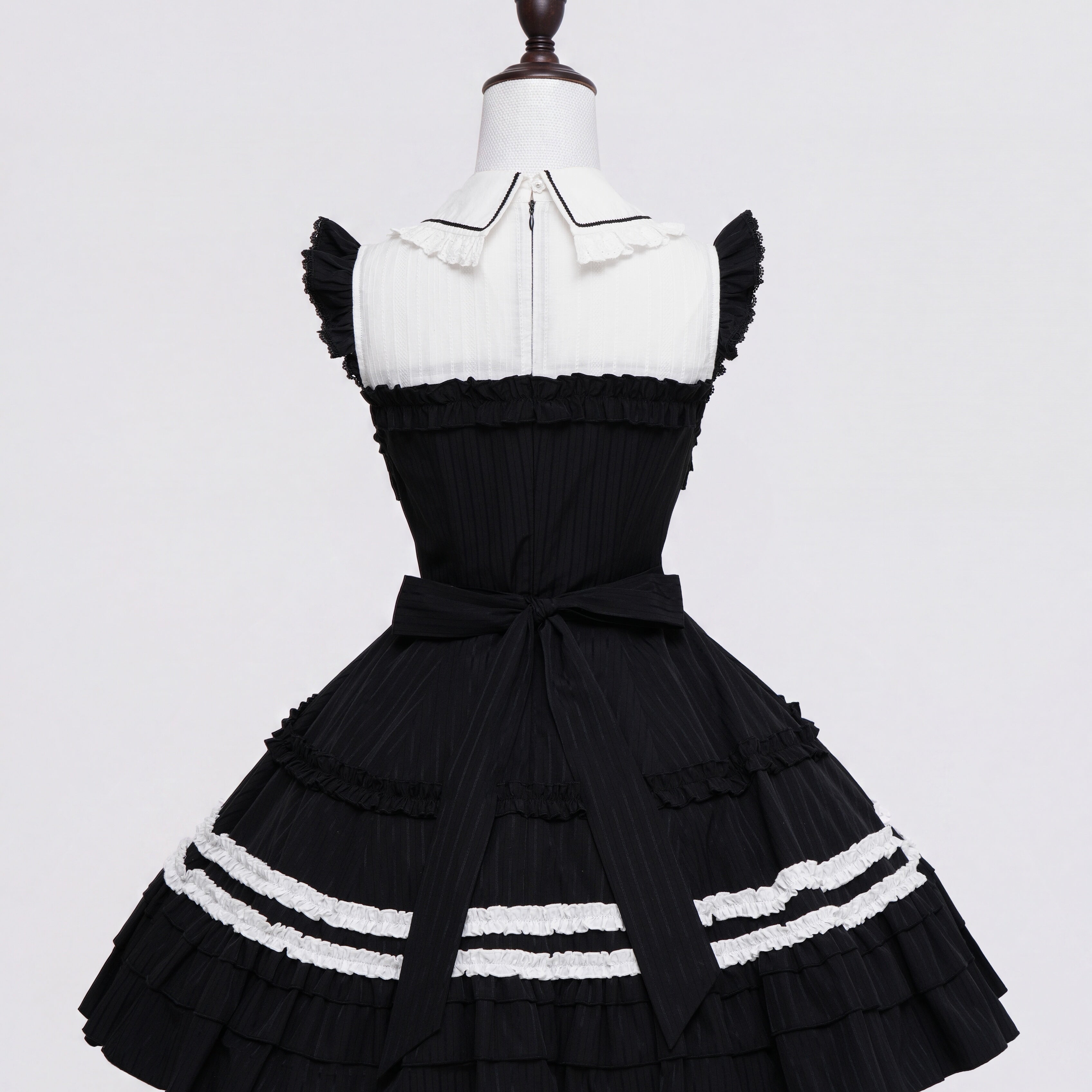 Lily Doll - Gothic Lolita Black White Contrast JSK Dress with Ruffles and Accessories - image 4