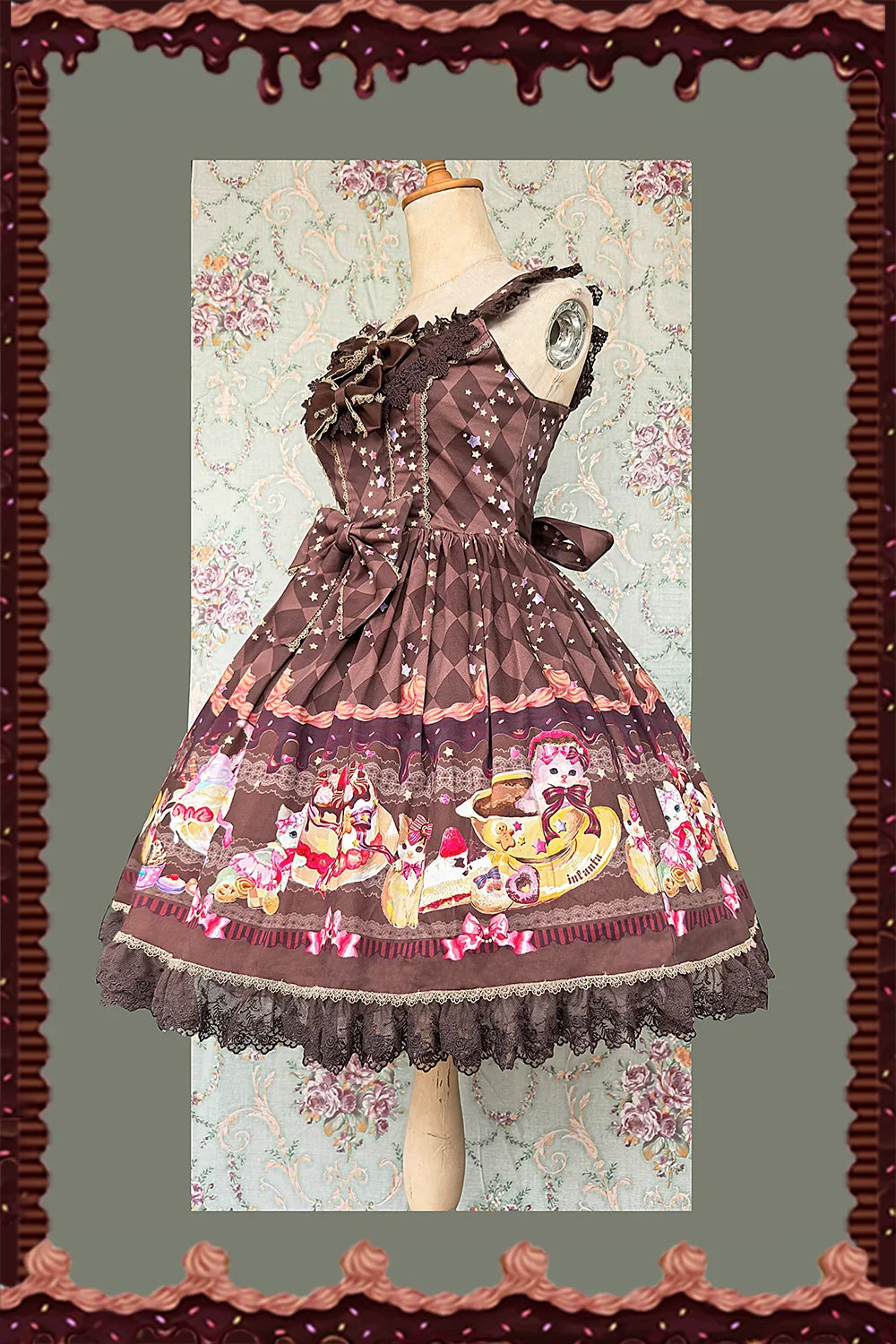Cream Meow - Sweet Lolita JSK, Cat Print and Accessories - image 8