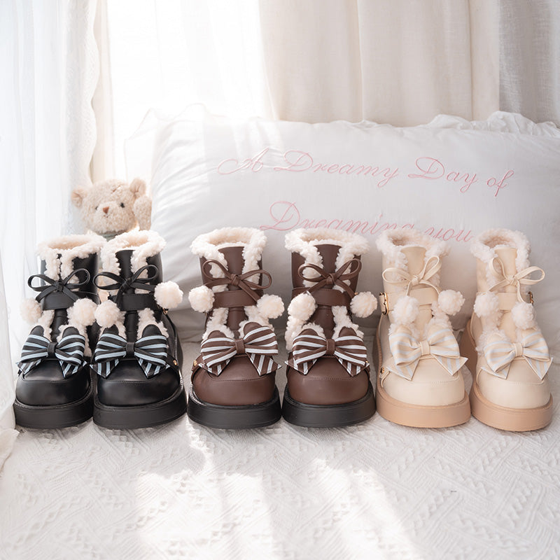 Milk Bear - Winter Lolita Shoes Thick Sole Fleece Snow Boots - image 10