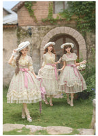 Wind Swept Roses - Classic Lolita Rose Printed Dress Set, Petal Hem - image 12