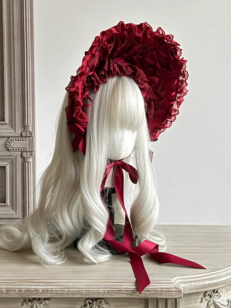 Gothic Lolita Lace Bonnet Wide Brim Bow BNT Headwear - image 10