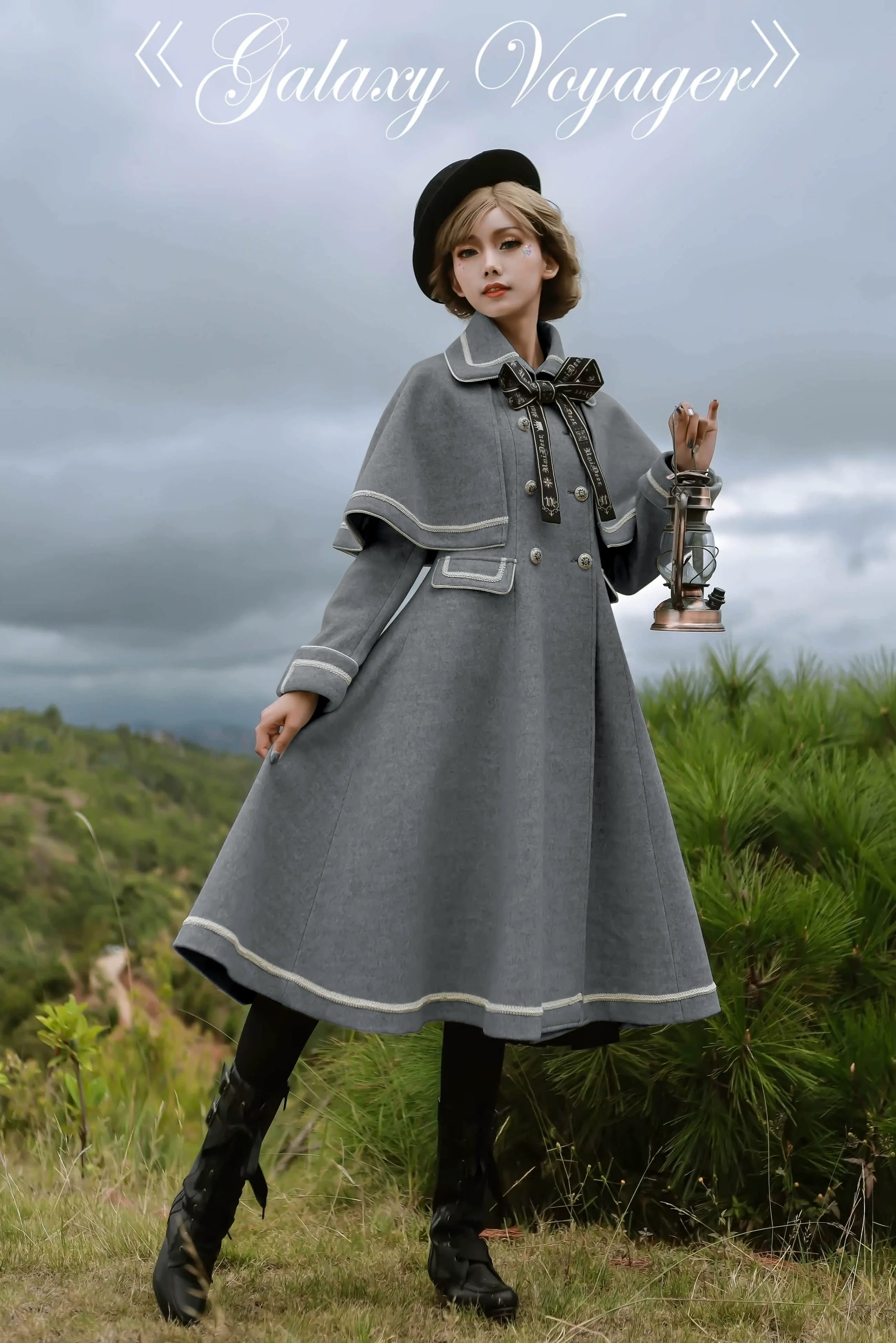 Galaxy Traveler - Classic School Lolita Overcoat with Detachable Cape and Bow - image 34
