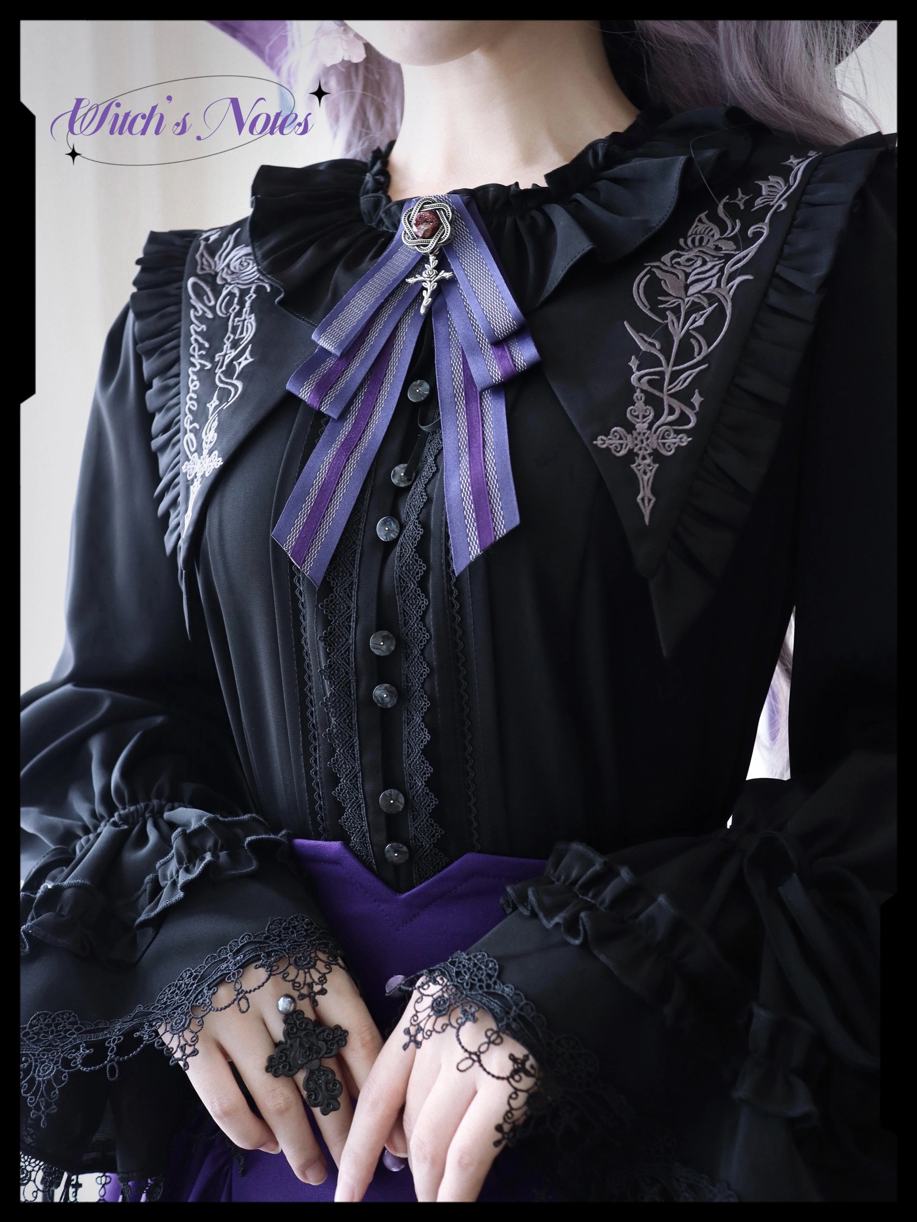 Witch Notes - Gothic Lolita Embroidered Dress Suit, Cross and Rose Print - image 36