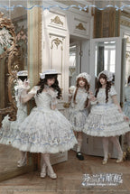Finnish Antique Cabinet - Sweet Lolita Antique Cabinet Printed OP & JSK Dress with Bows - image 16