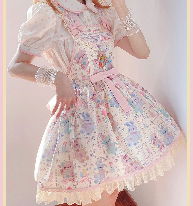 Starry Pudding Bear - Sweet Lolita JSK and Printed OP Dress - image 10