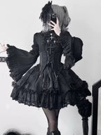Trace Bone Black Gothic Lolita Skirt and Waist Cincher Set - image 1
