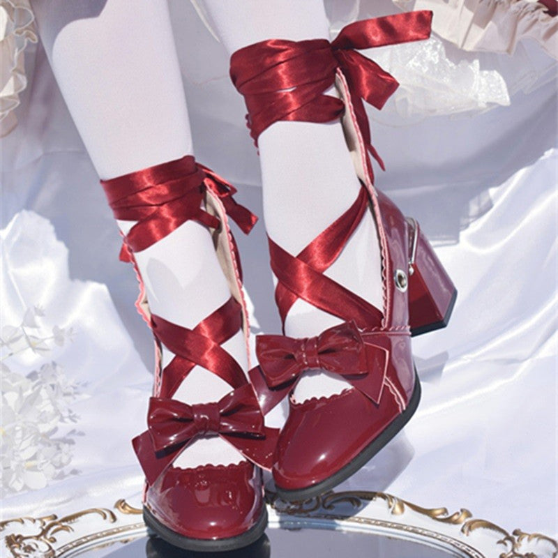 Muse Kiss - Elegant Lolita Shoes Lace-up Bow Heels Round Toe - image 4