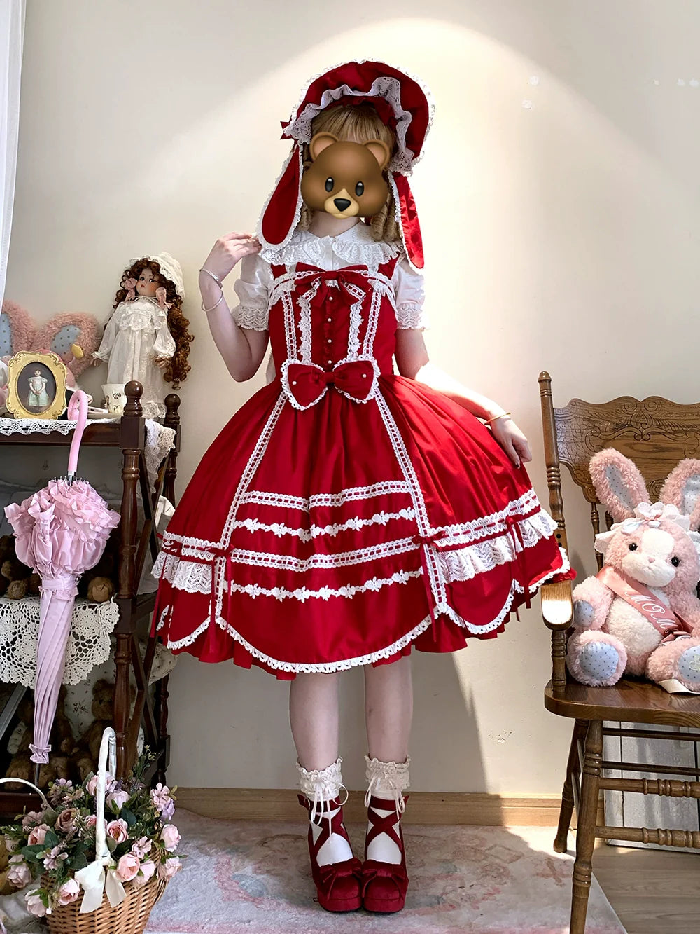 Vintage Petal Rabbit - Cotton Old School Lolita JSK Dress, Petal-Shaped Hem - image 2
