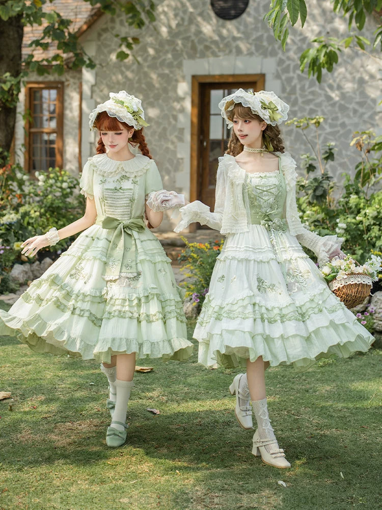Green Grape - Embroidered Country Lolita OP Dress, Tiered JSK and Accessories - image 2