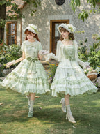 Green Grape - Embroidered Country Lolita OP Dress, Tiered JSK and Accessories - image 2