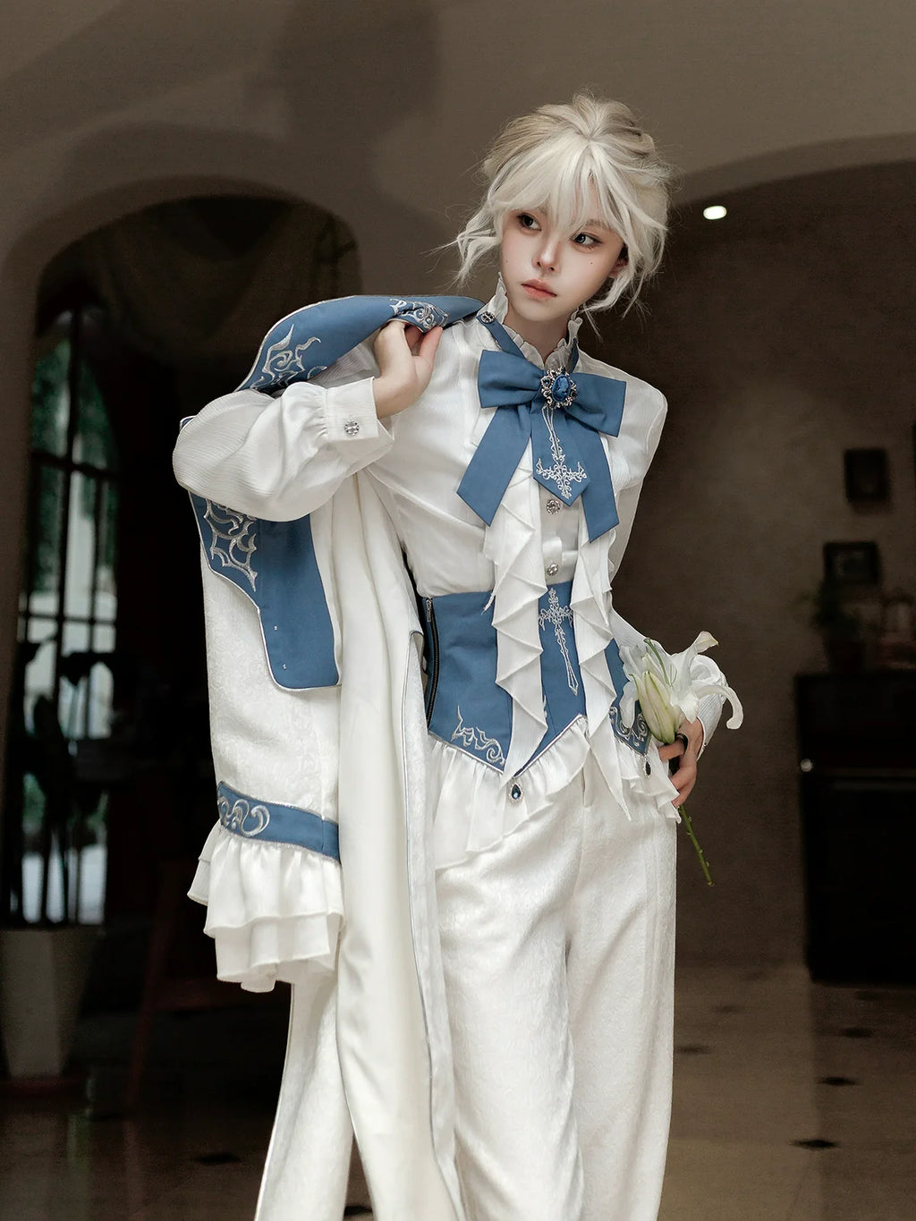 Lunar Paladin - Embroidered Ouji Lolita Tailcoat Set - image 11