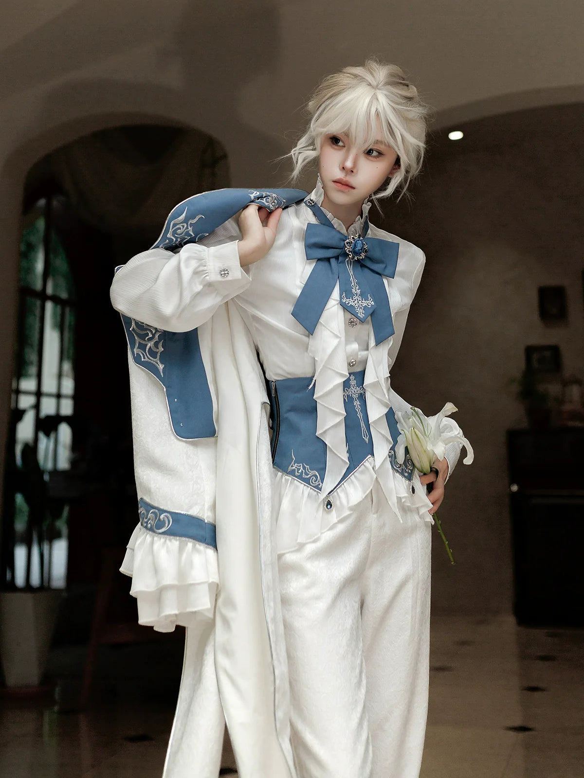 Lunar Paladin - Embroidered Ouji Lolita Tailcoat Set - image 11
