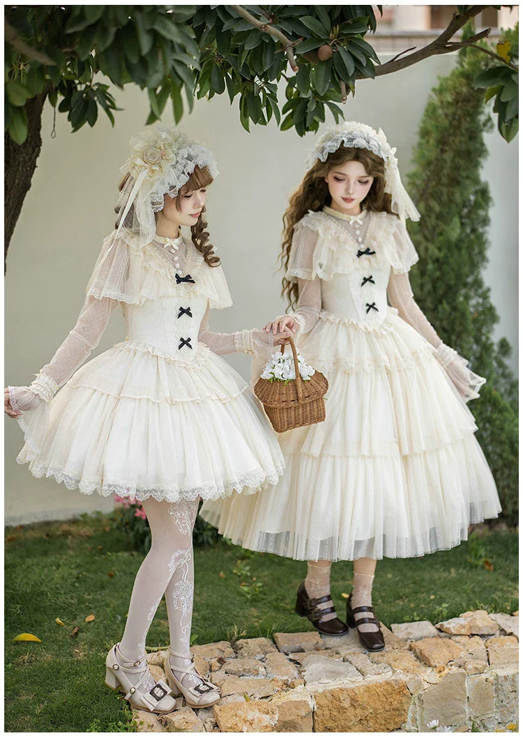 White Mist Promise - Classic Lolita Corset OP Set, Edwardian Collar & Tiered Hem - image 14