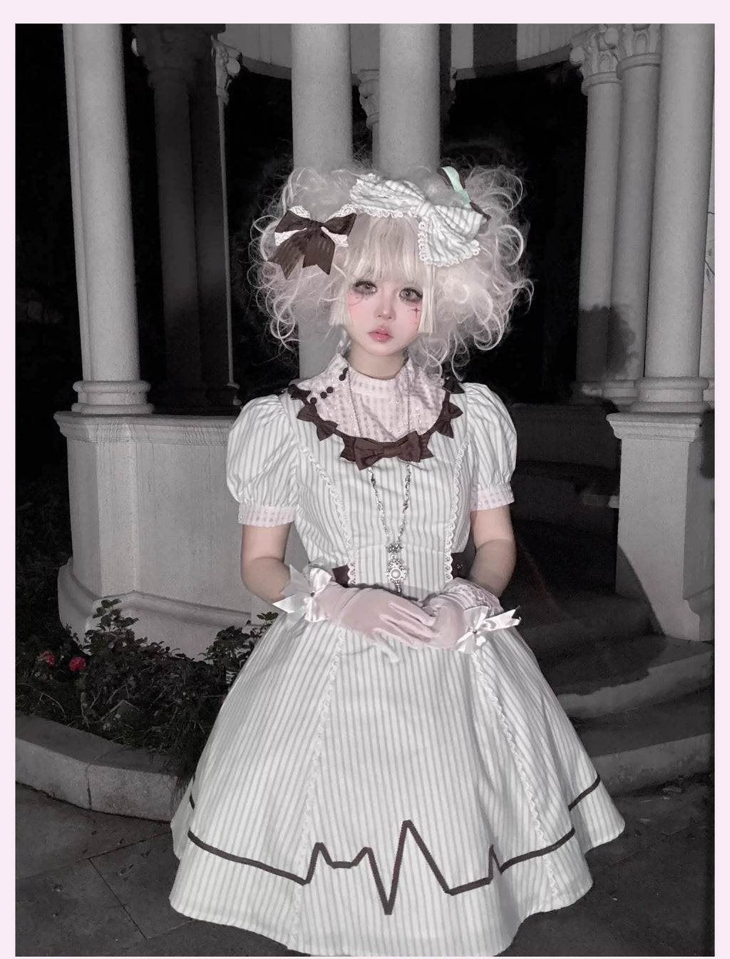Mint Prescription - Old School Lolita Striped OP Dress, Electrocardiogram Trace and Accessories - image 14