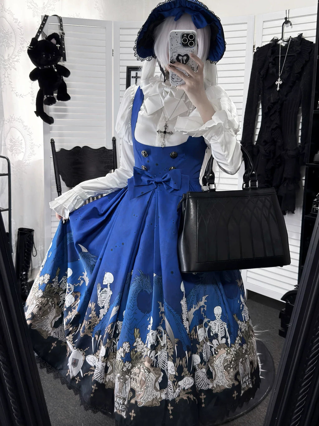 Dragon Bone Lily - Vintage Gothic Lolita Dragon & Skeleton Print JSK Dress and Accessories - image 20