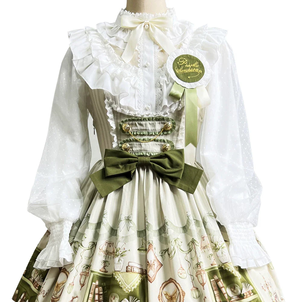 Aurora's Bookroom - Classic Lolita Bust-support JSK Dress with Bookstore Print - image 5