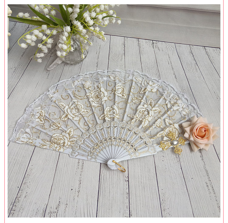Gothic Lolita Lace Folding Fan with Rose and Sun Options - image 4