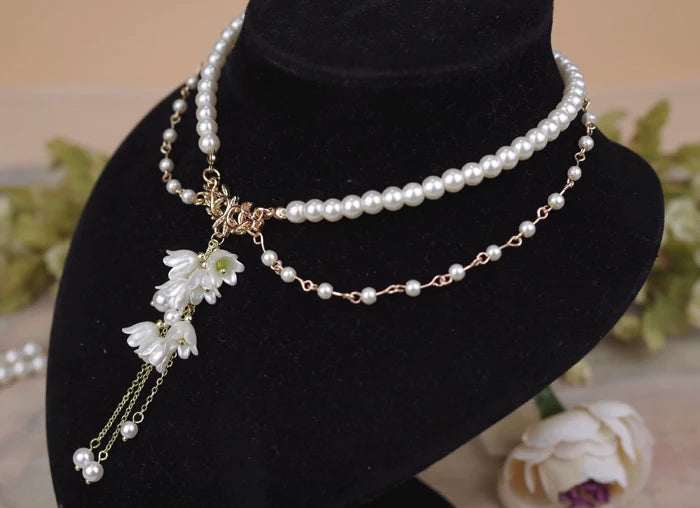 Lily Miss - Elegant Lolita Pearl Necklace and Earrings Set - image 3