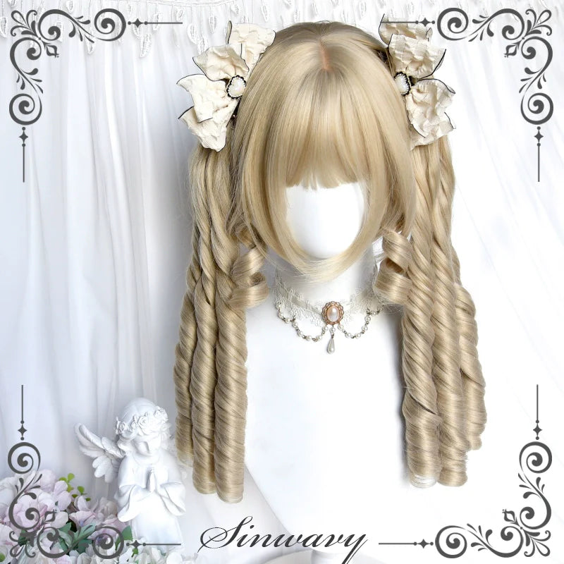 Retro Lolita Wigs Beige Gold Roman Roll Wig - image 2