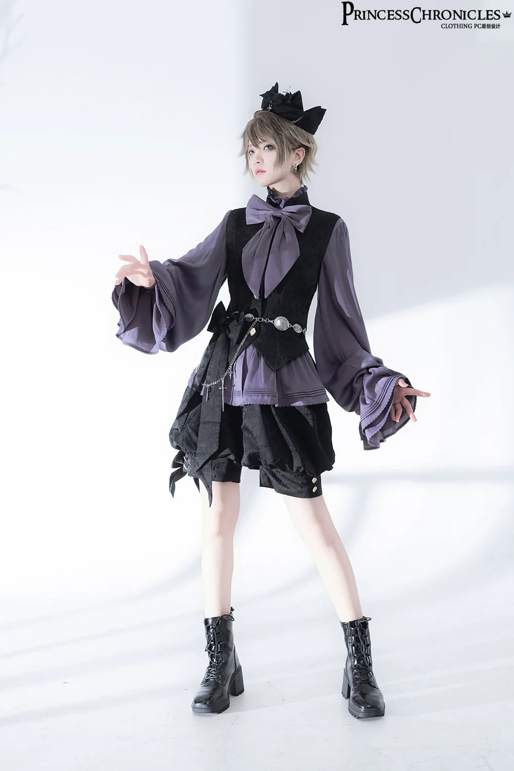 Hunting Rabbit 2.0 - Ouji Lolita Retro Cool Purple Shirt & Shorts Set - image 4