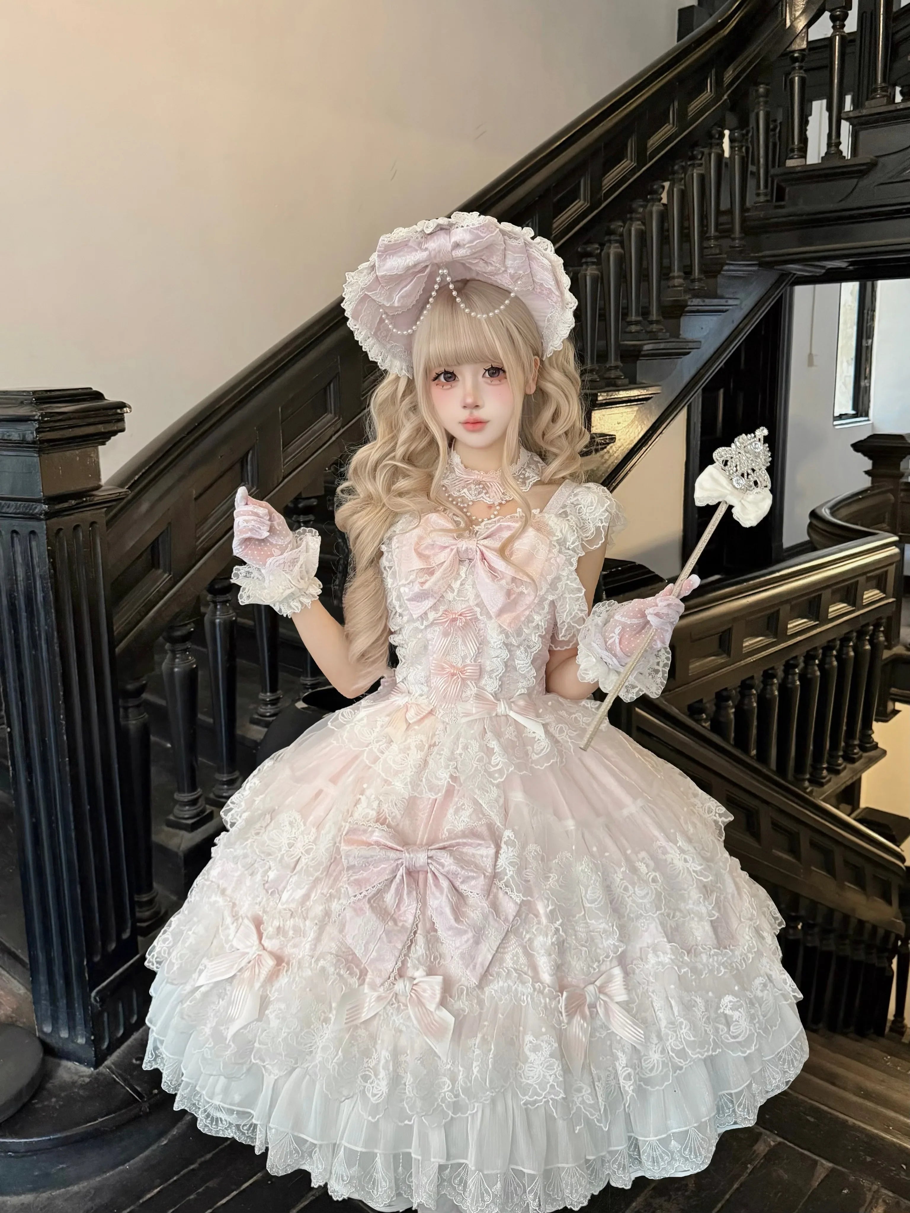 Sakura Blossom Dream - Dreamy Sweet Lolita JSK Dress, Abundant Lace & Bows - image 4