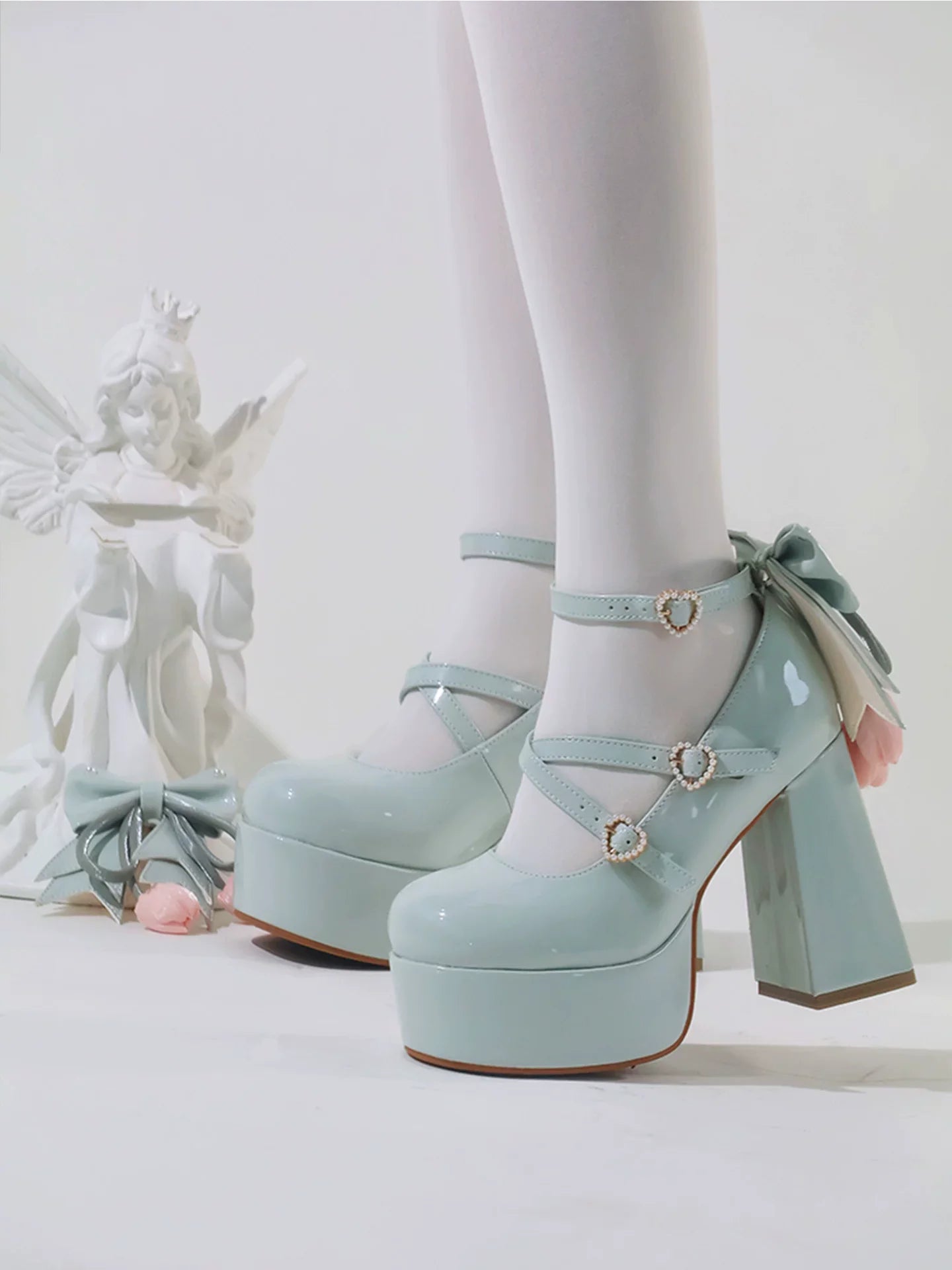 Whispering Tulip - Classic Lolita Heel Shoes with Detachable Bows - image 12