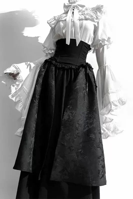 Dark Gothic Lolita Ruffle Blouse and Skirt Set - image 2