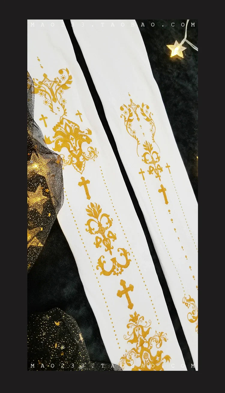 Elegant Lolita Gold Foil Printed Tights - image 25