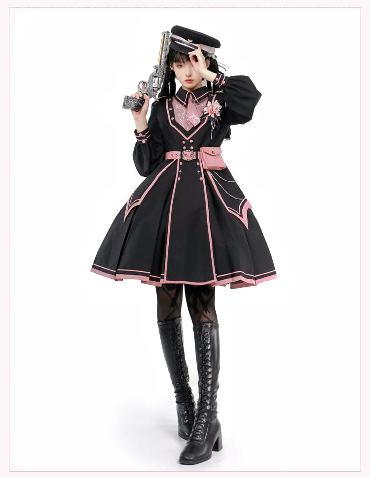 Chunlv Dark Pink Military Lolita OP Dress and Cloak - image 22